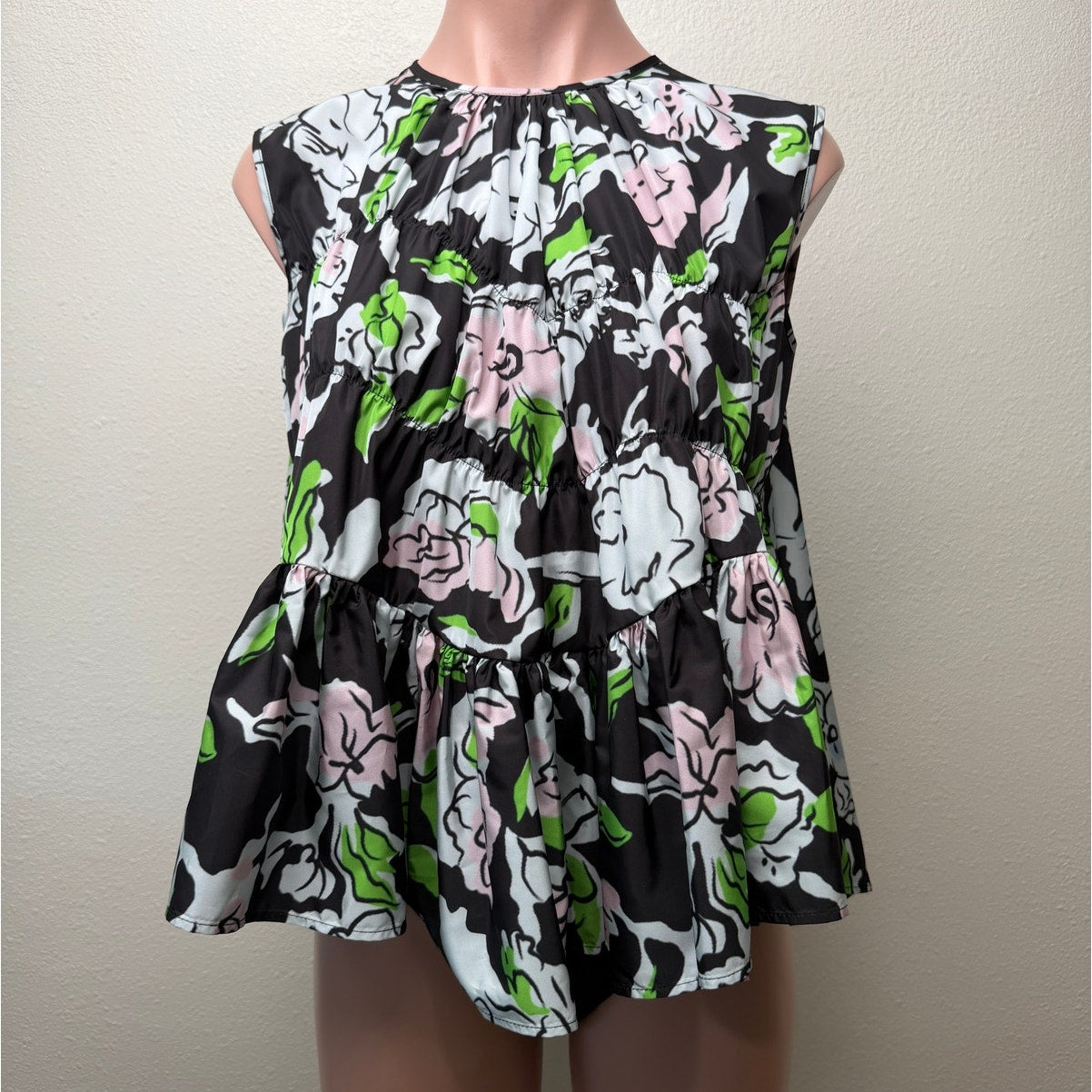 Brogger Floral Smocked Sleeveless Blouse Black S