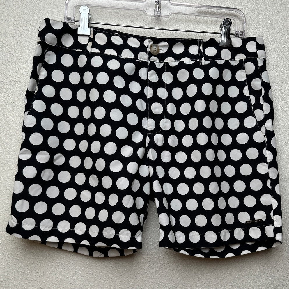 Argyle Grant Polka Dot Swim Shorts Black White Men US 34