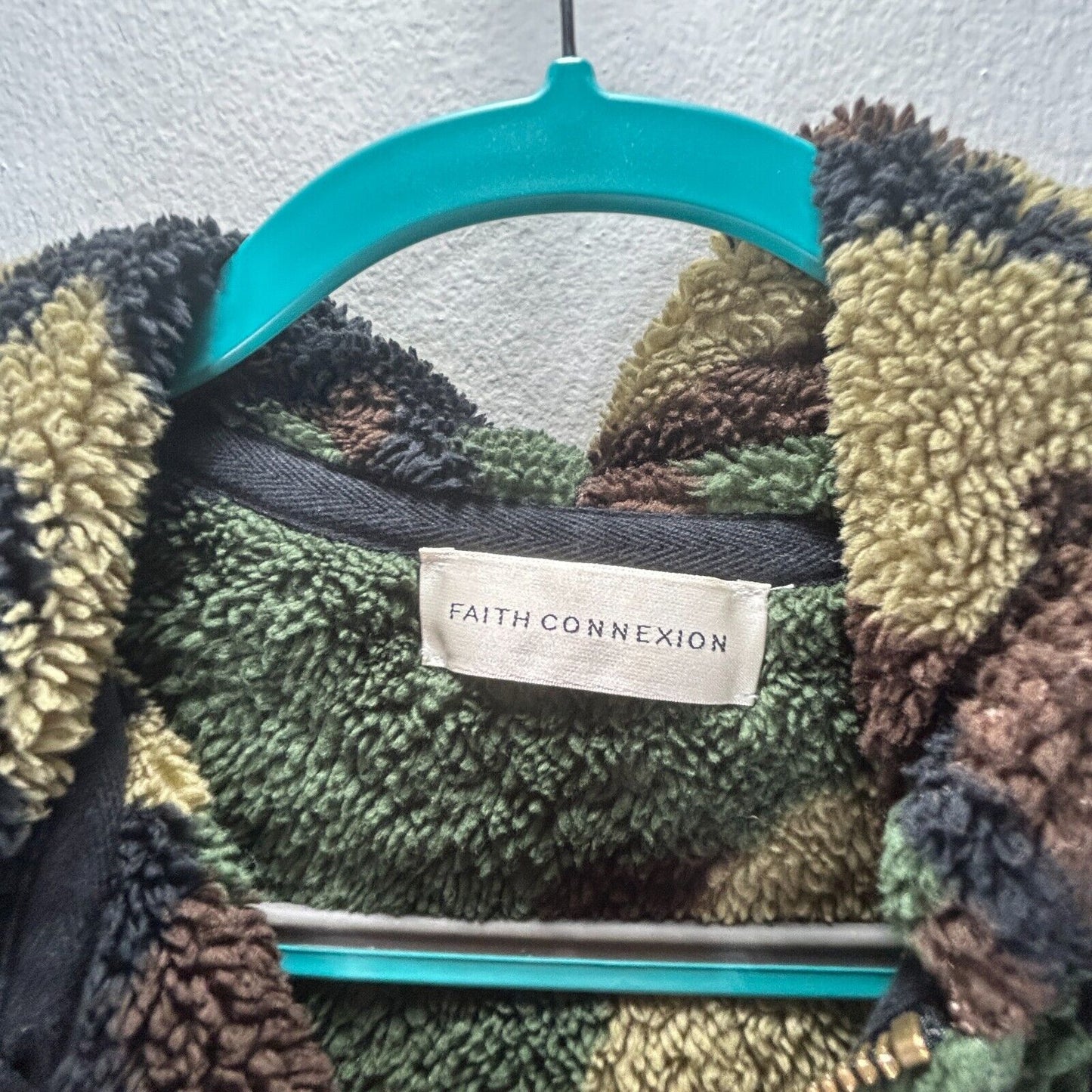 Faith Connexion Camo Sherpa Zip Hoodie Jacket Split Kangaroo Pocket Lace Side SM