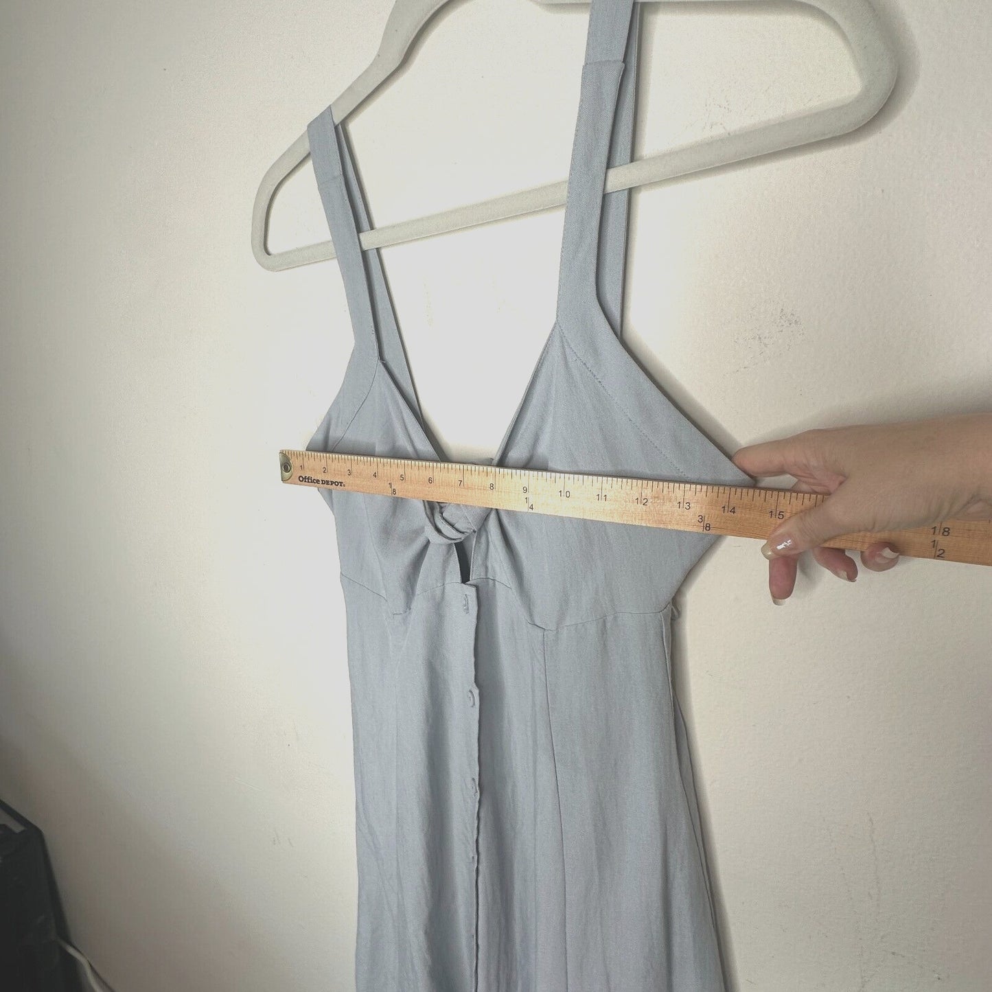 ASTR The Label Light Blue Denim Linen Tie Front Button Closure Midi Dress Medium