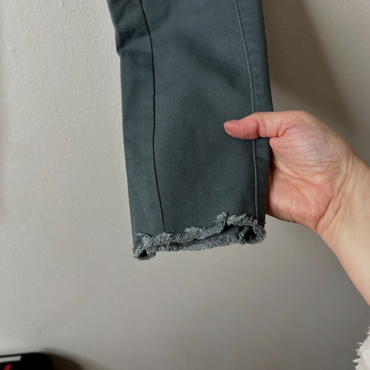 NWT Loft Slate Gray Gold Button Fly Frayed Hem Pant Jean Front Stitch Seams 00