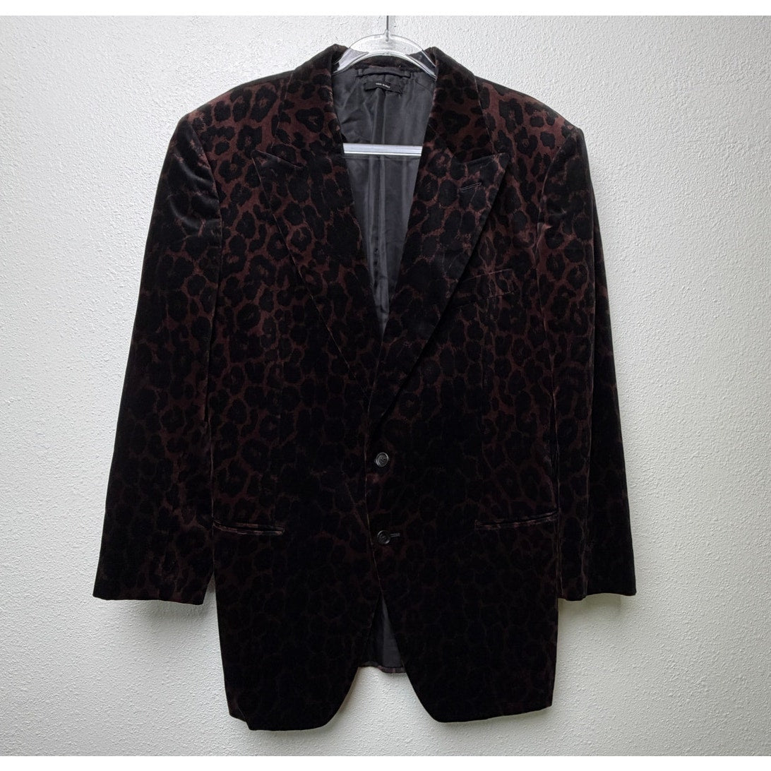 Tom Ford Leopard Print Velvet Blazer Cocktail Jacket Brown Black Men's US 48R