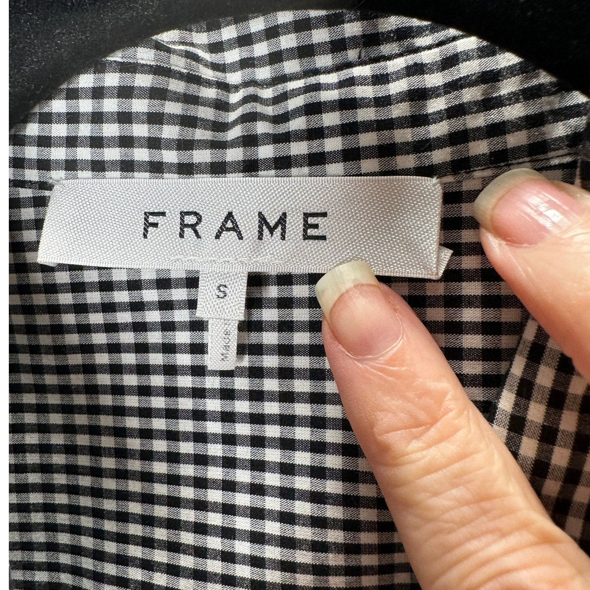 Frame Black & White Gingham Sleeveless Shoulder Pad Button Collared Shirtdress S