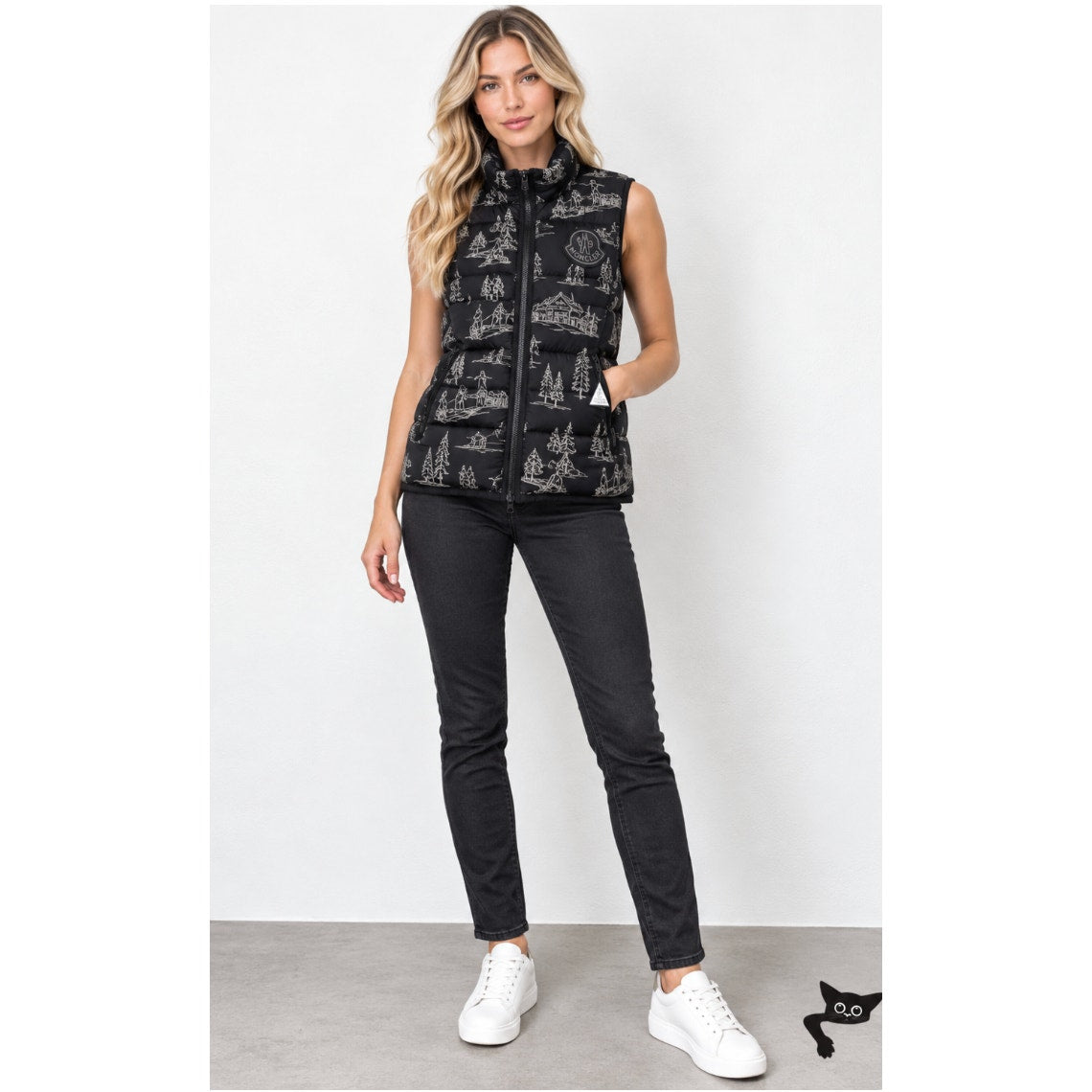 NWT RARE Moncler Titan Gilet Black Rhinestone Winter Ski Motif Vest 3 / Large