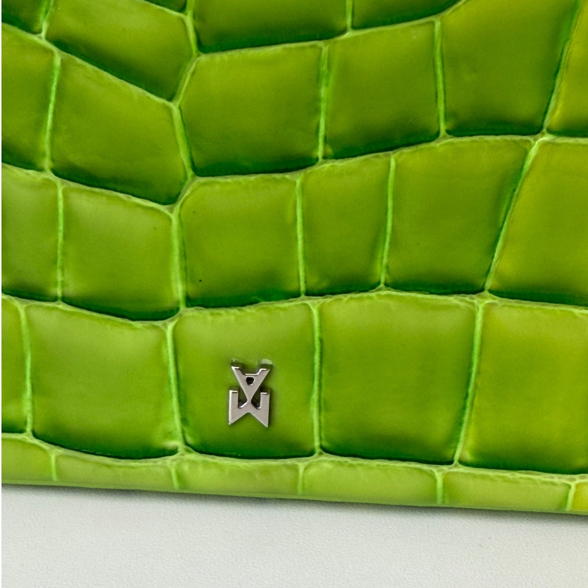 EUC Amina Muaddi Mini Croc Embossed Lime Green Leather Top Handle Bag