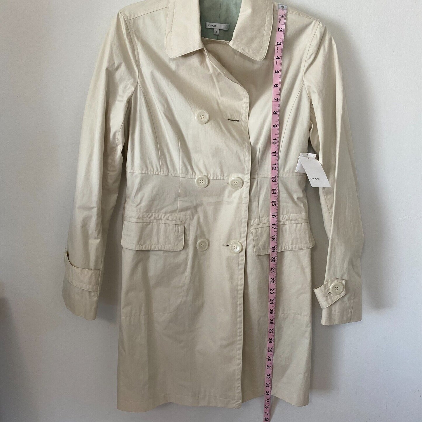 NWT Vince Cream Tan Fitted Peacoat Utility Duster Jacket Sage Lining Size 6