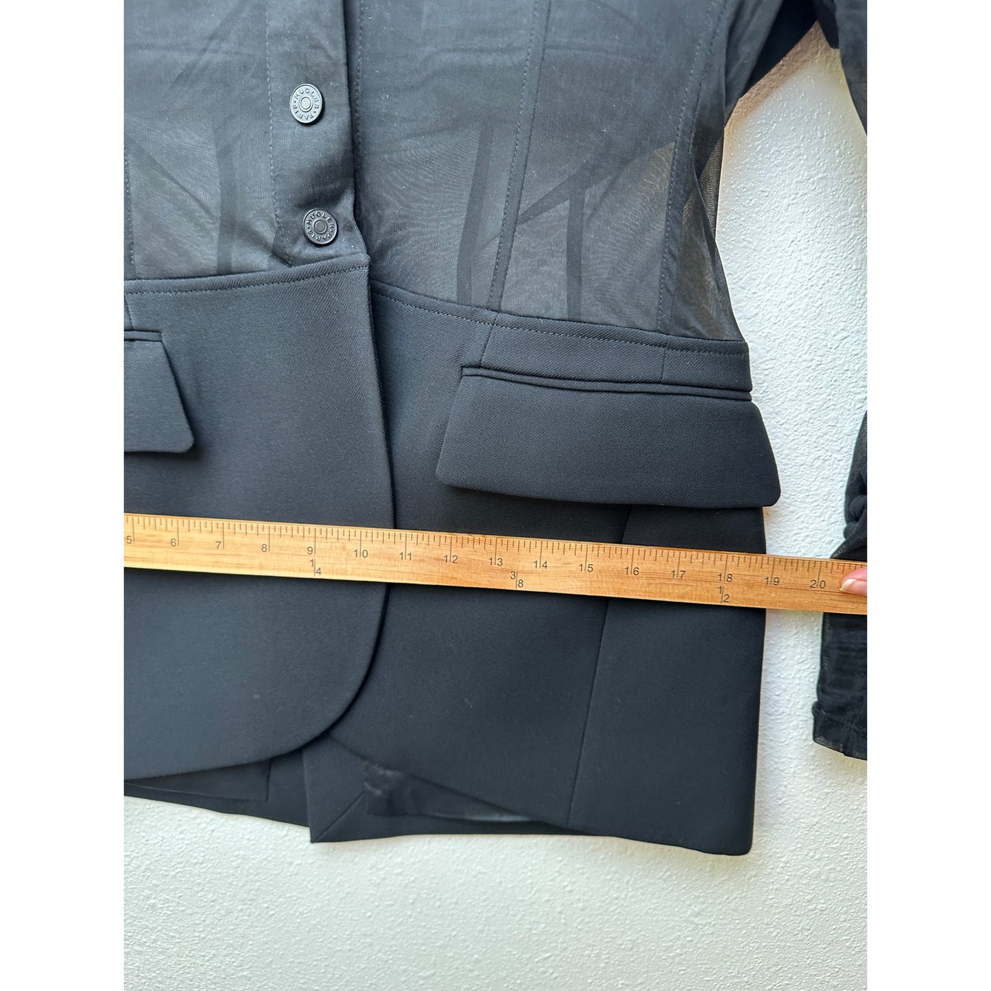 Mugler Black Corseted Blazer Sheer Mesh Sleeves Waist US 8
