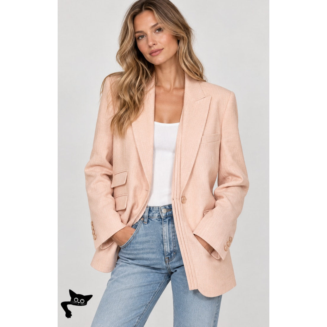 Stella McCartney Light Peach Front Button Viscose Linen Blazer Jacket 42
