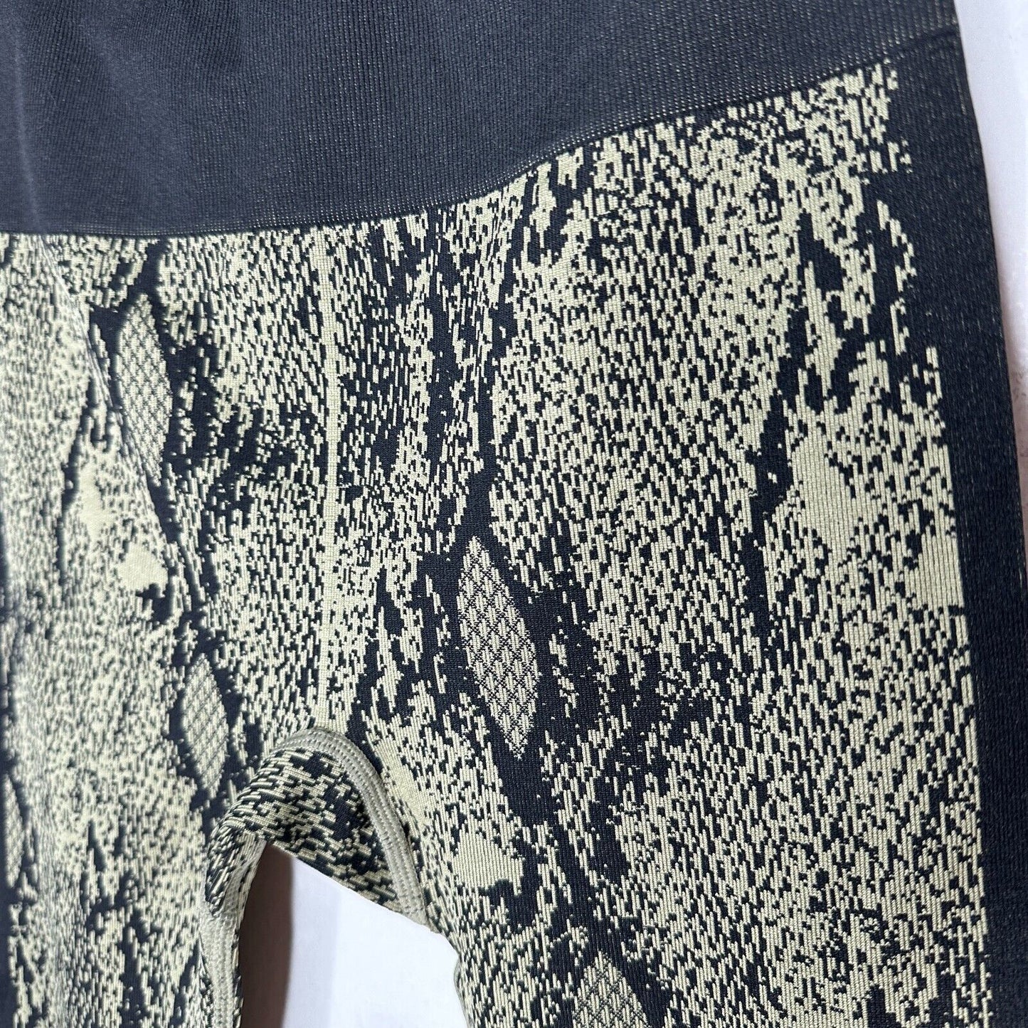 Fabletics Black & Gold Snake Print Ankle Leggings Wide Black Waistband S