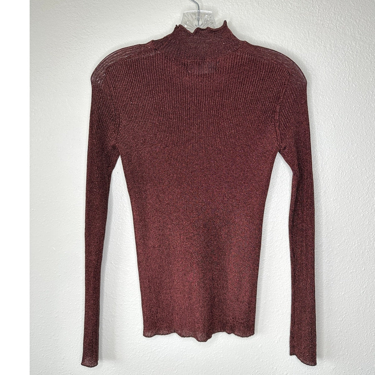 NWT With Black Victoria Metallic Bronze Pullover Ruffle Mock Neck Top S