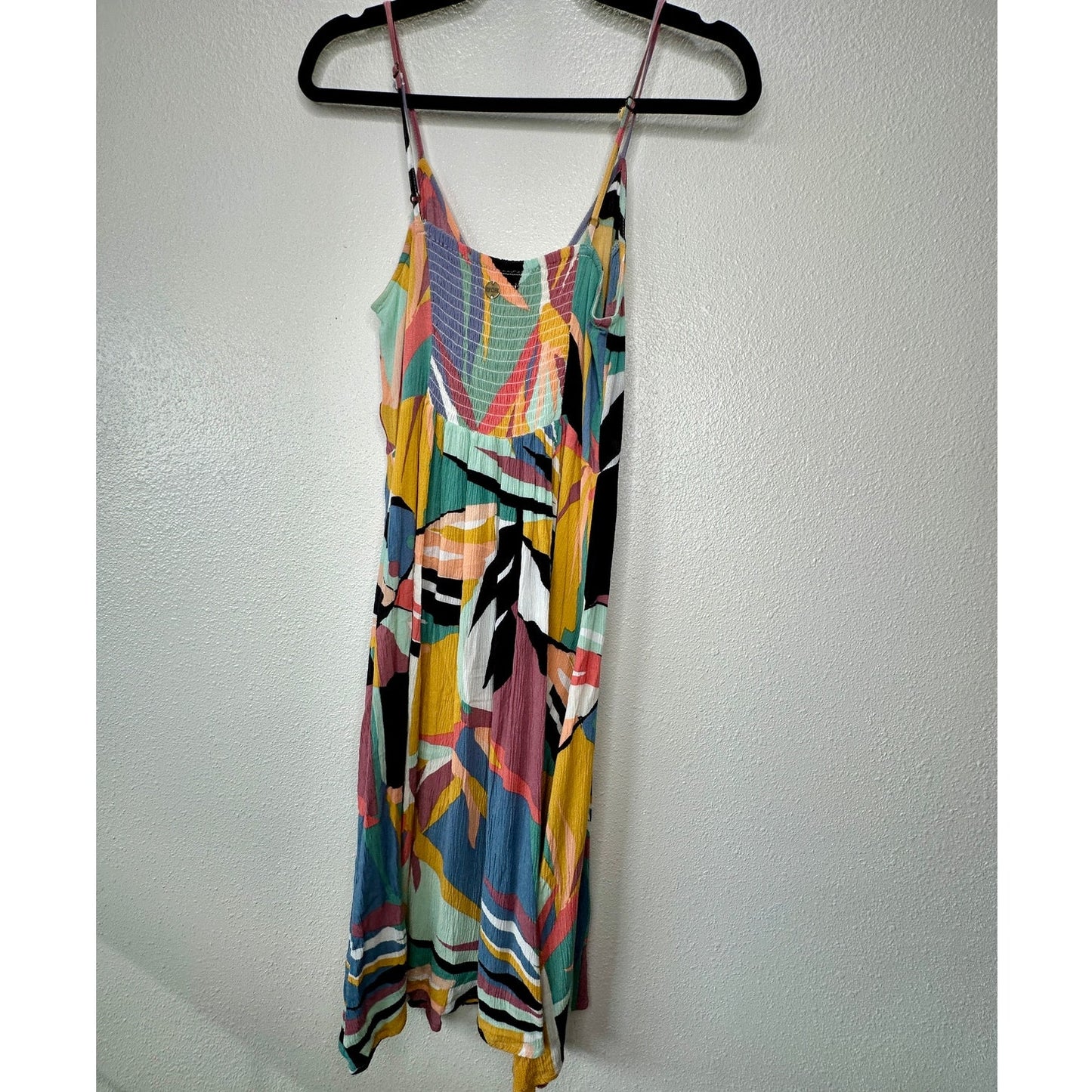 Rip Curl Black White Blue Abstract Tropical Print Button Front Swing Dress Boho M