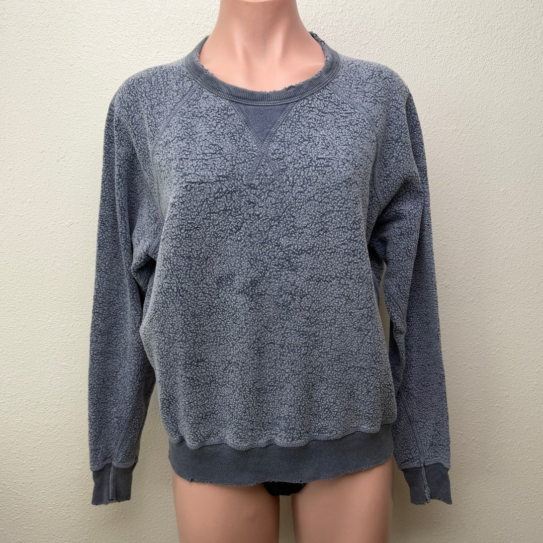 The Great. Blue Fleece Sweatshirt Distressed Raw Hem Raglan Sleeve - Size 0