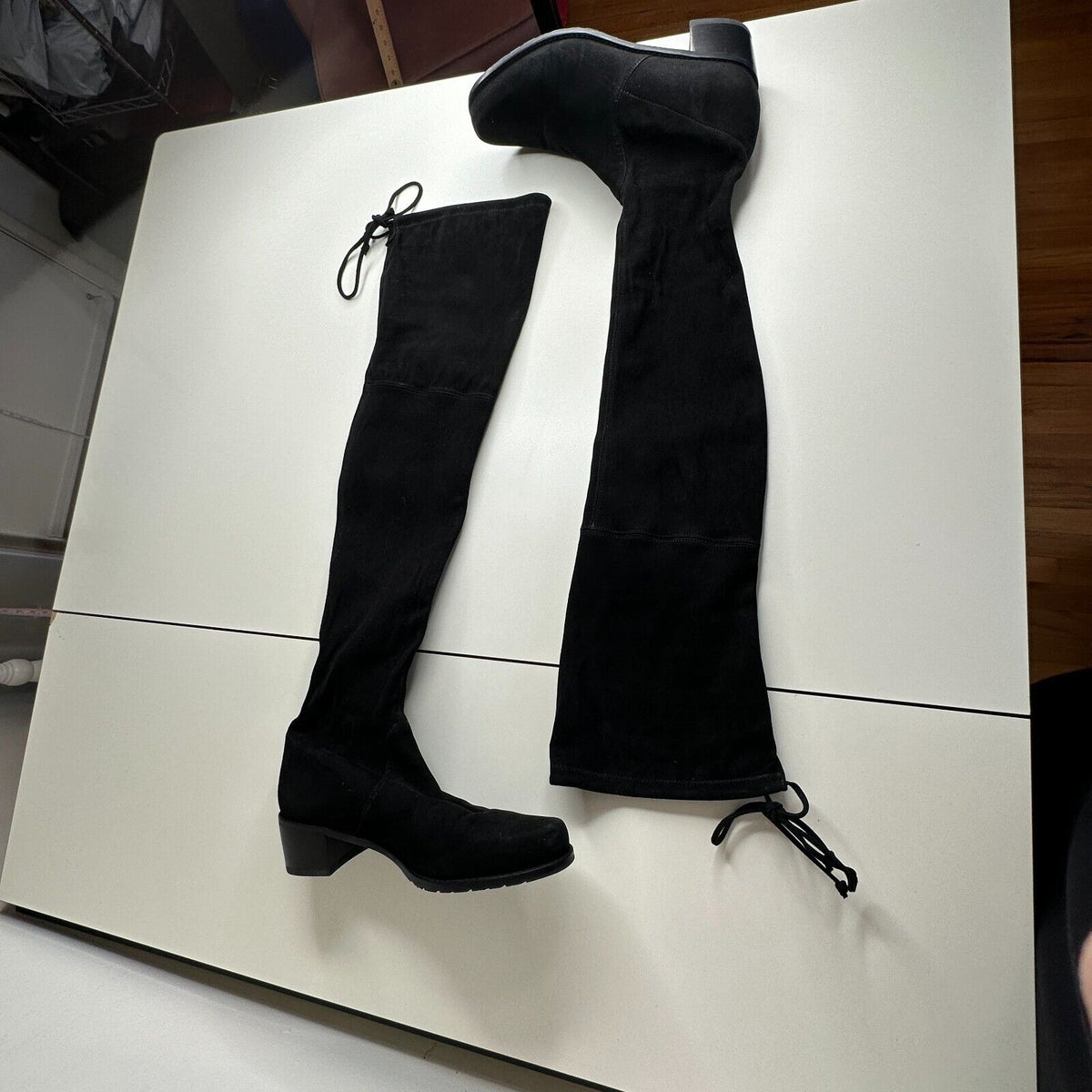 Stuart Weitzman Black Suede Lowland Over-The-Knee Flat Heel Lace up Boots 7