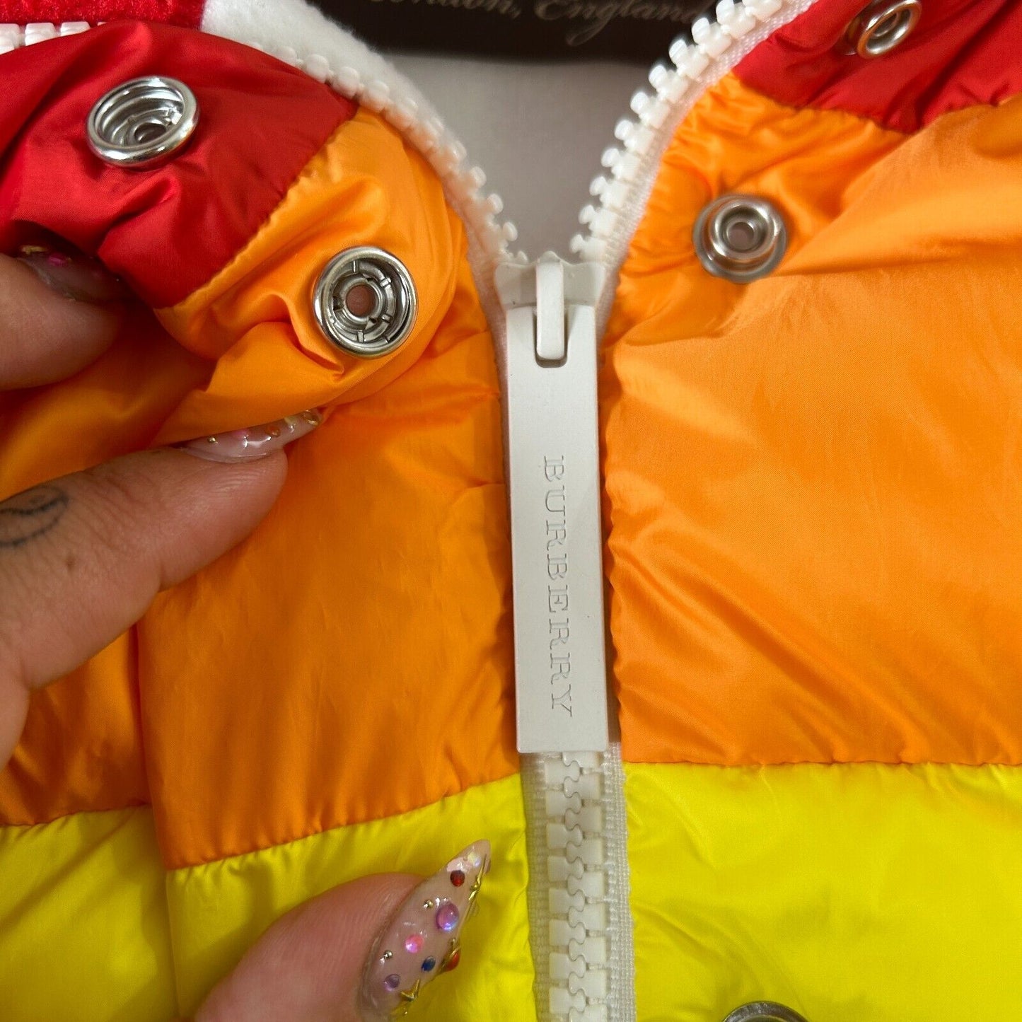 RARE Burberry Rainbow Stripe Down Filled Quilted Puffer Vest Concealed Zip S