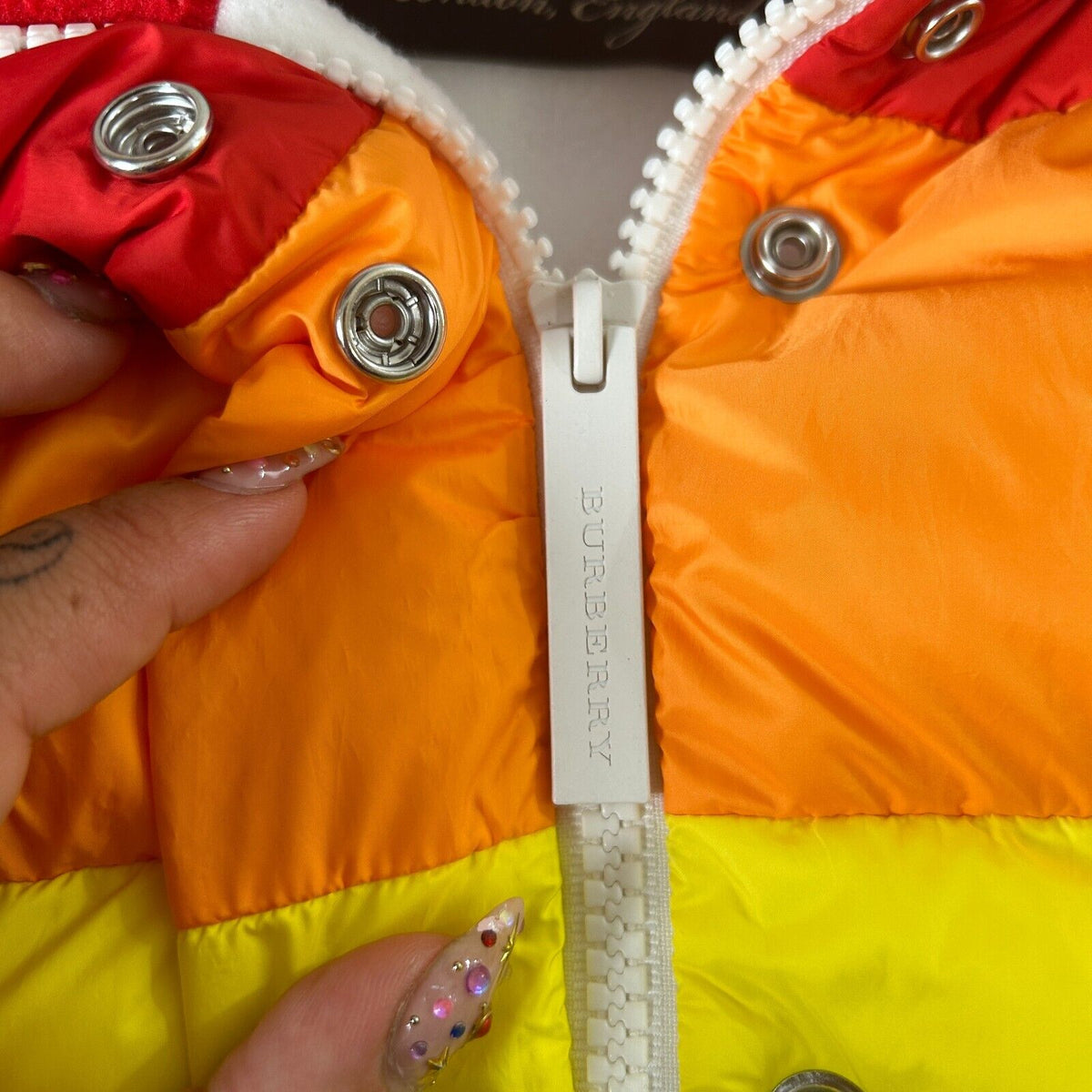 RARE Burberry Rainbow Stripe Down Filled Quilted Puffer Vest Concealed Zip S