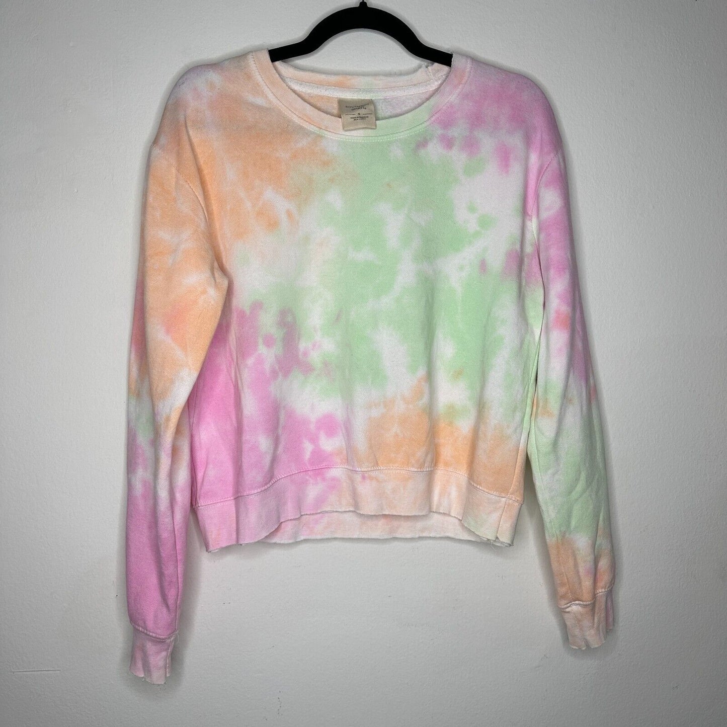 Southern Spirit Pale Sherbet Pink Green Tie Dye Long Sleeve Crew Sweatshirt S