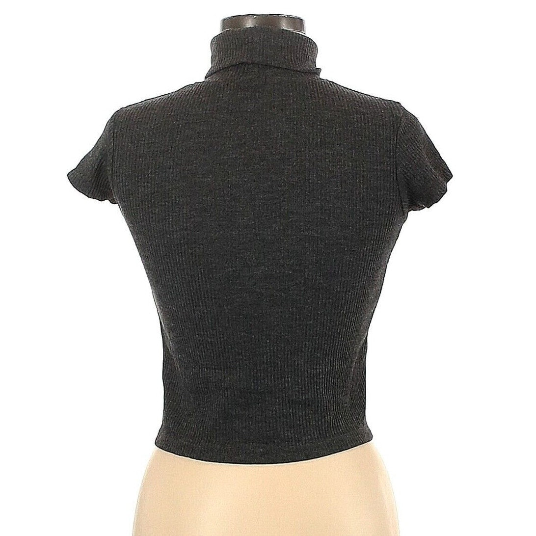 John Galt Black Short Sleeve Fitted Ribbed Knit Cropped Turtle Neck Sweater OS