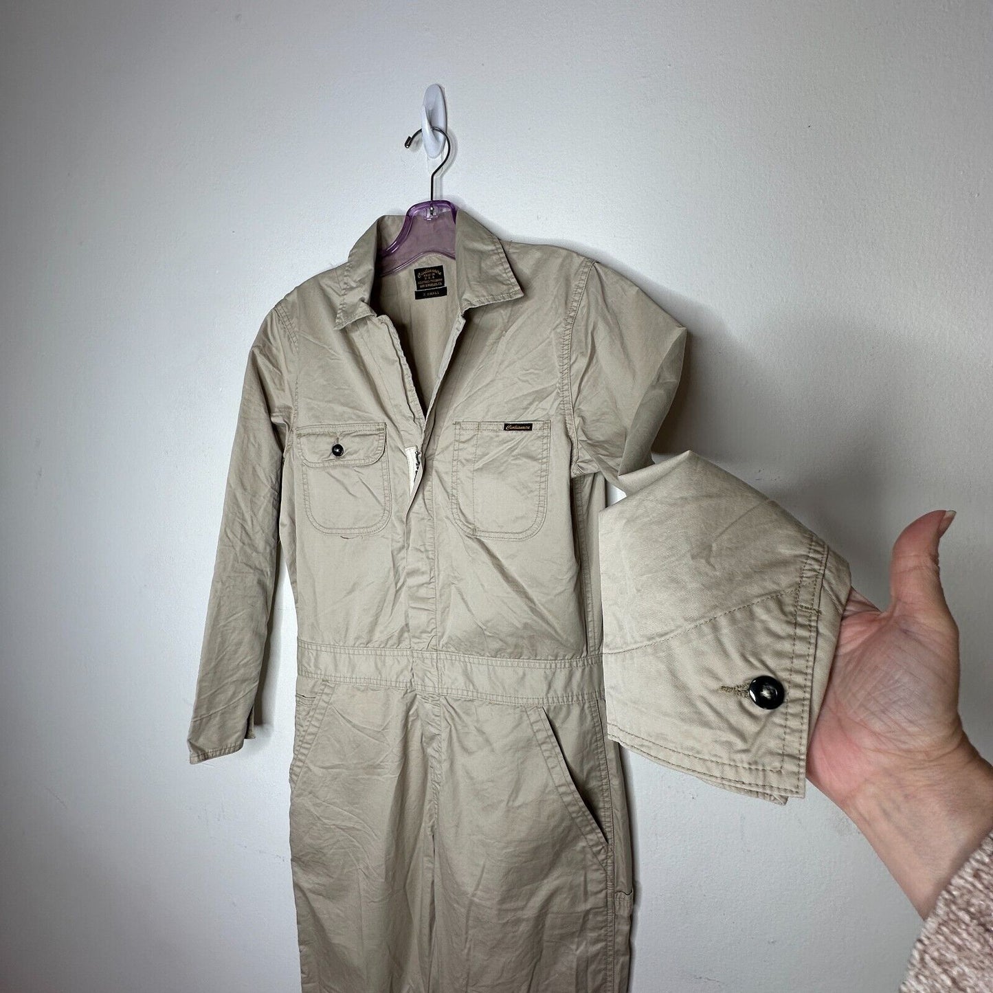 Civilianaire Khaki Twill Front-Zip Long Sleeve Pockets Utility Jumpsuit XS