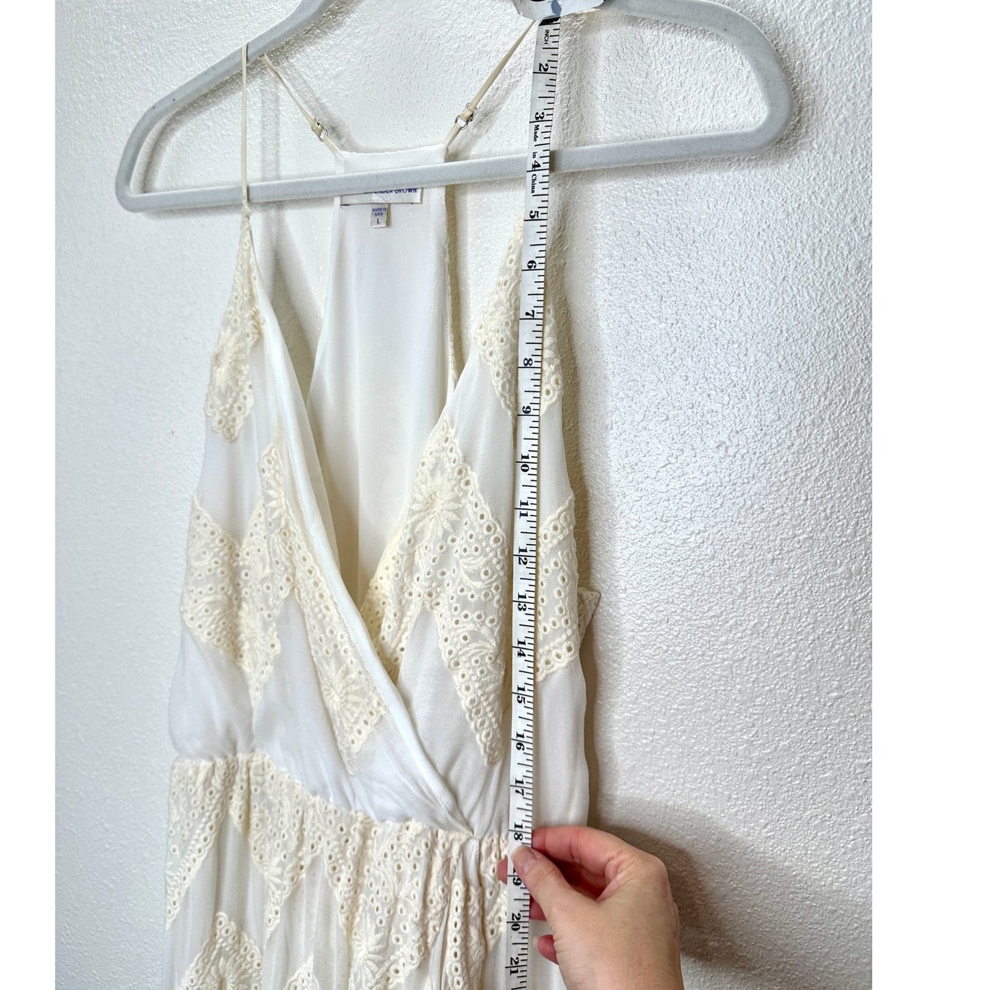 Lavender Brown Cream Willow Ruffle Embroidered Tulip Midi Dress L
