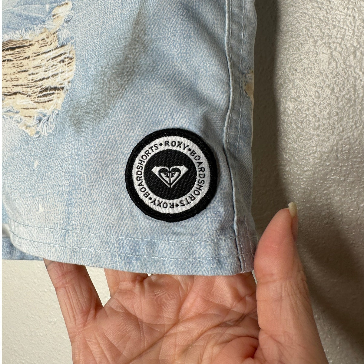 Roxy Estilo Faux Distressed Blue Jean Print On Poly Shorts 7