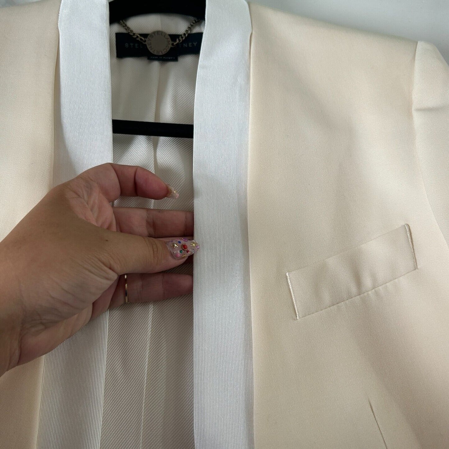 Stella McCartney Cream with White Lapel 1-Button Breast Pocket Blazer 42 / 12