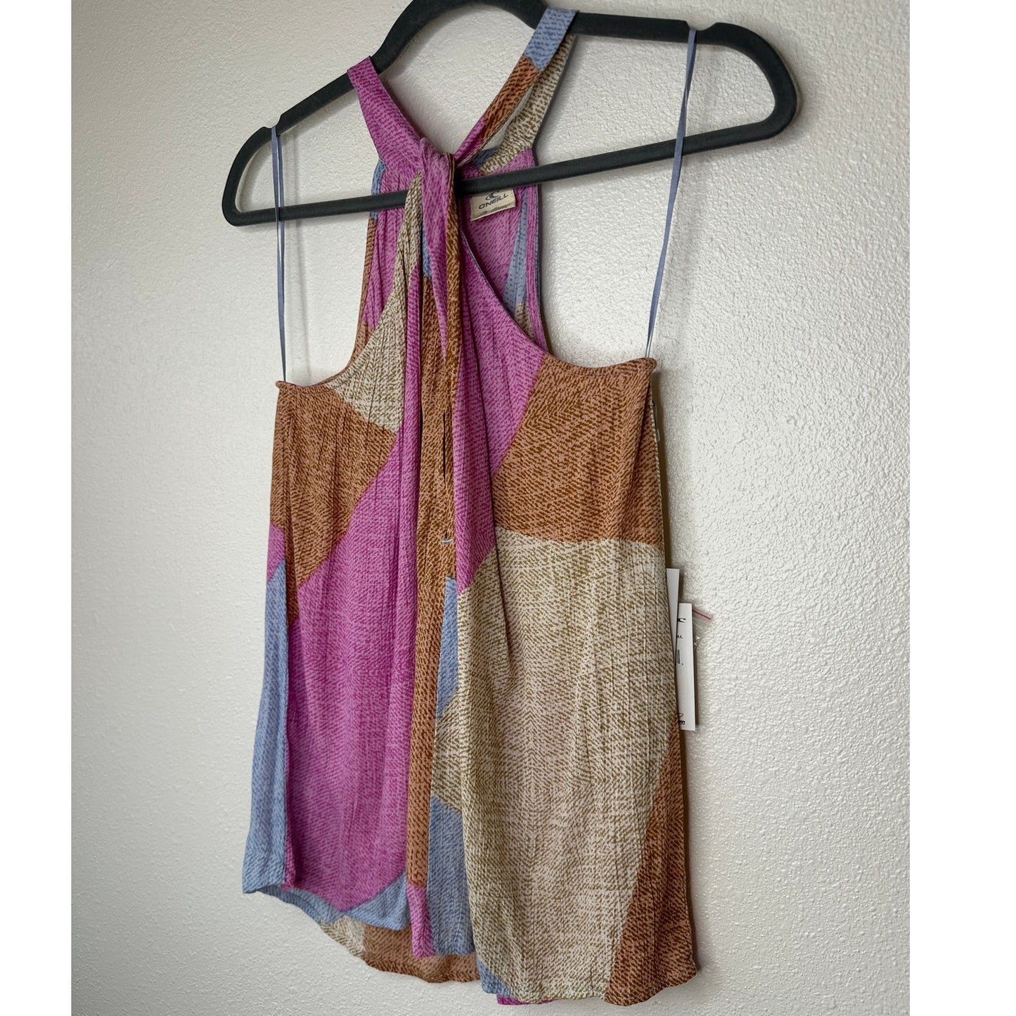 NWT Oneill Bahama Pink Tan Blue Button Keyhole Tie Racerback Top XS
