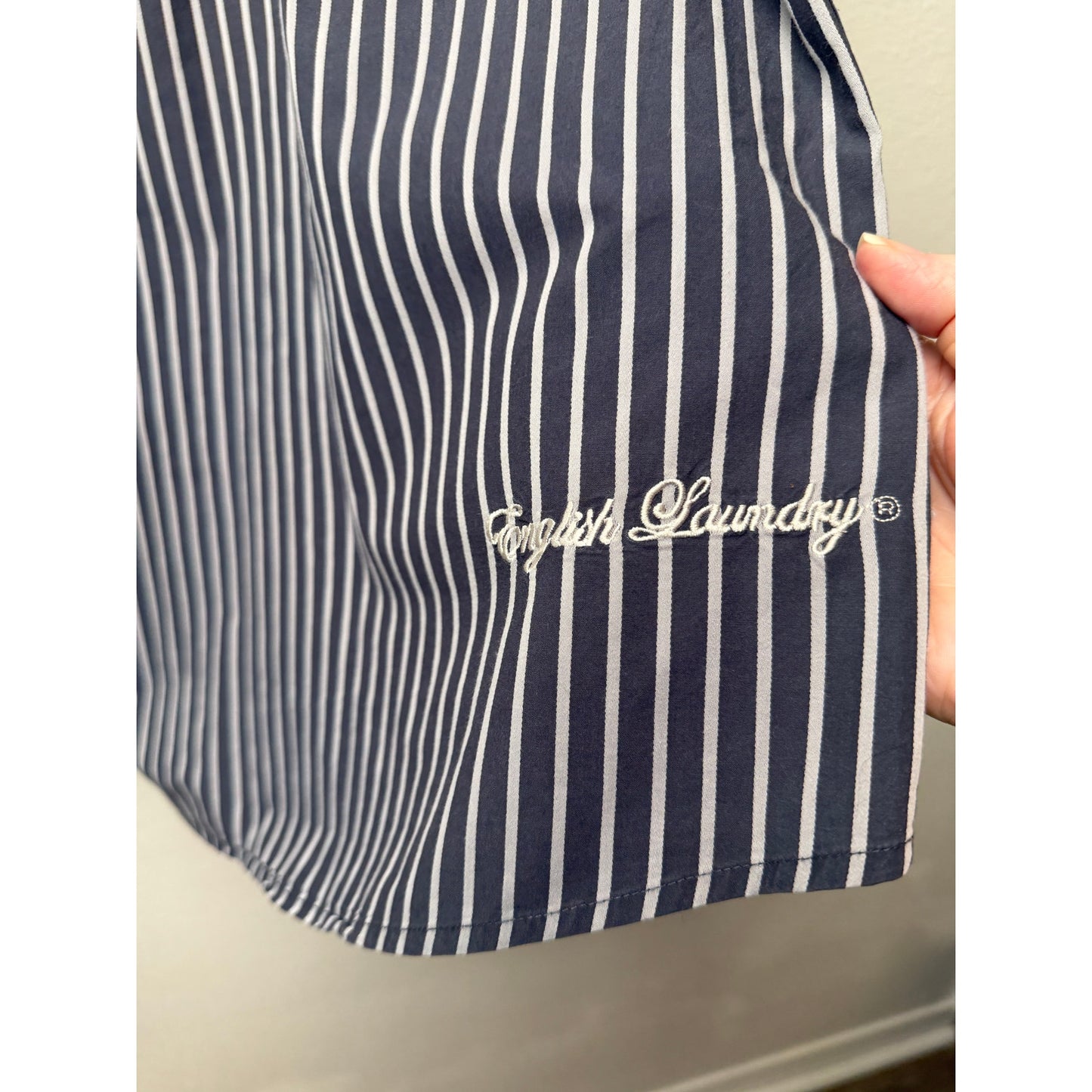 English Laundry Stripe Button Front Long Sleeve Shirt L Gray