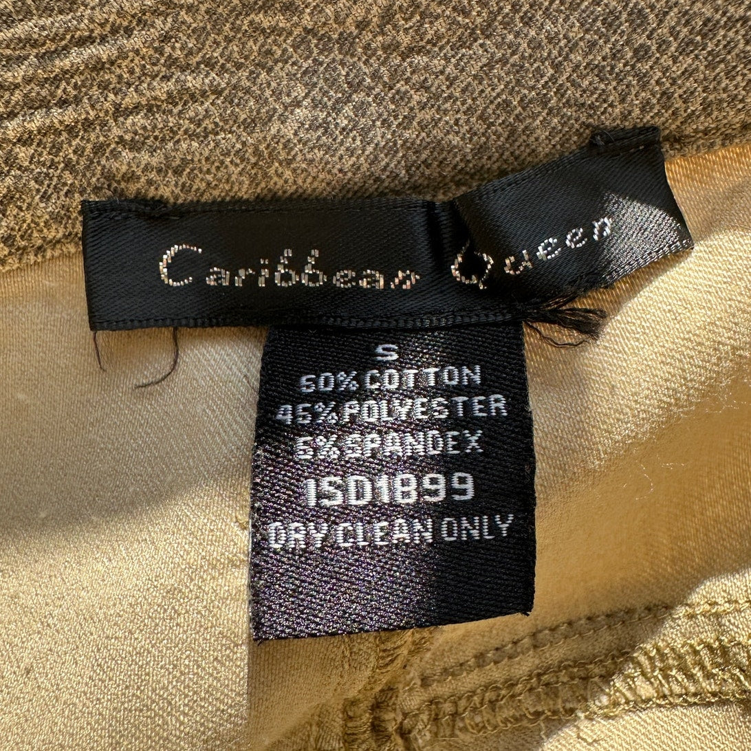 Caribbean Queen Muted Yellow Gray Snakeprint Front Zip Button Jeggings S