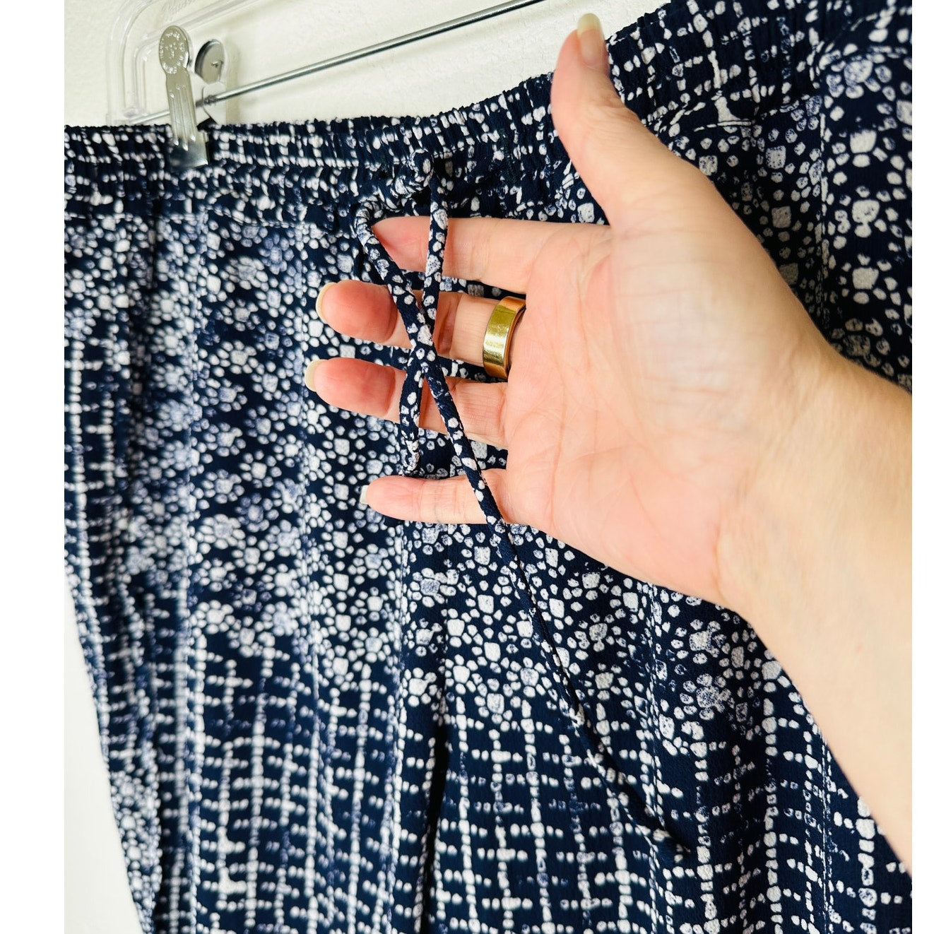 Tavik Womens Navy Ivory Polka Dot Cinch Tie Waist Banded Jogger Pant S