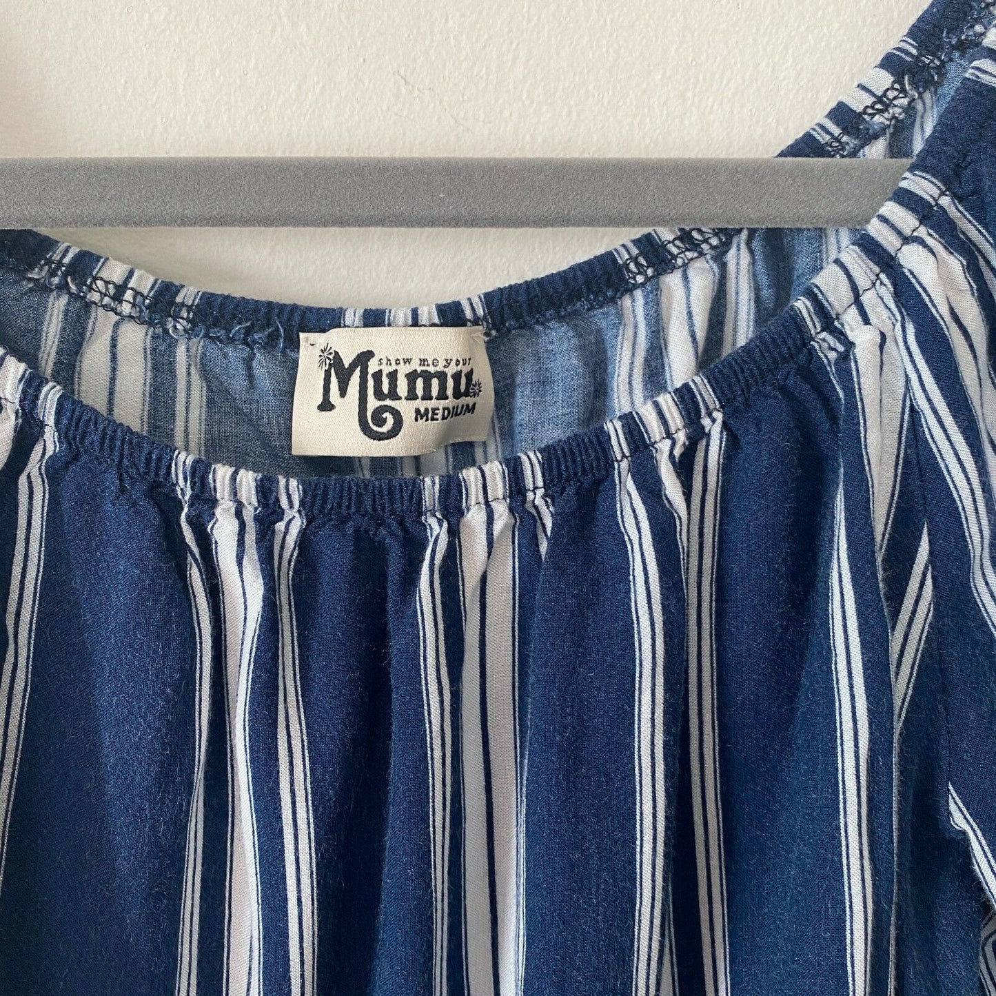 Show Me Your Mumu Revolve Lima Navy White Stripe Off Shoulder Crop Top Med
