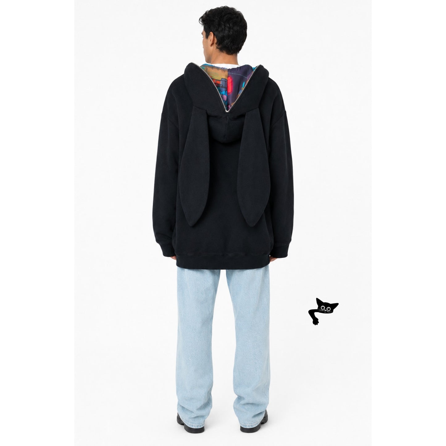 Natasha Zinko Unisex L Black Rabbit Ear Hoodie Oversized