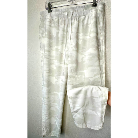 GapFit Ivory Pale Green Army Camo Print Tie Waist Jogger Pant L