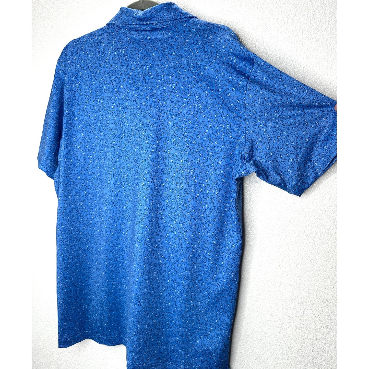 NWT Peter Millar Blue Football Print Short Sleeve Polo Shirt M