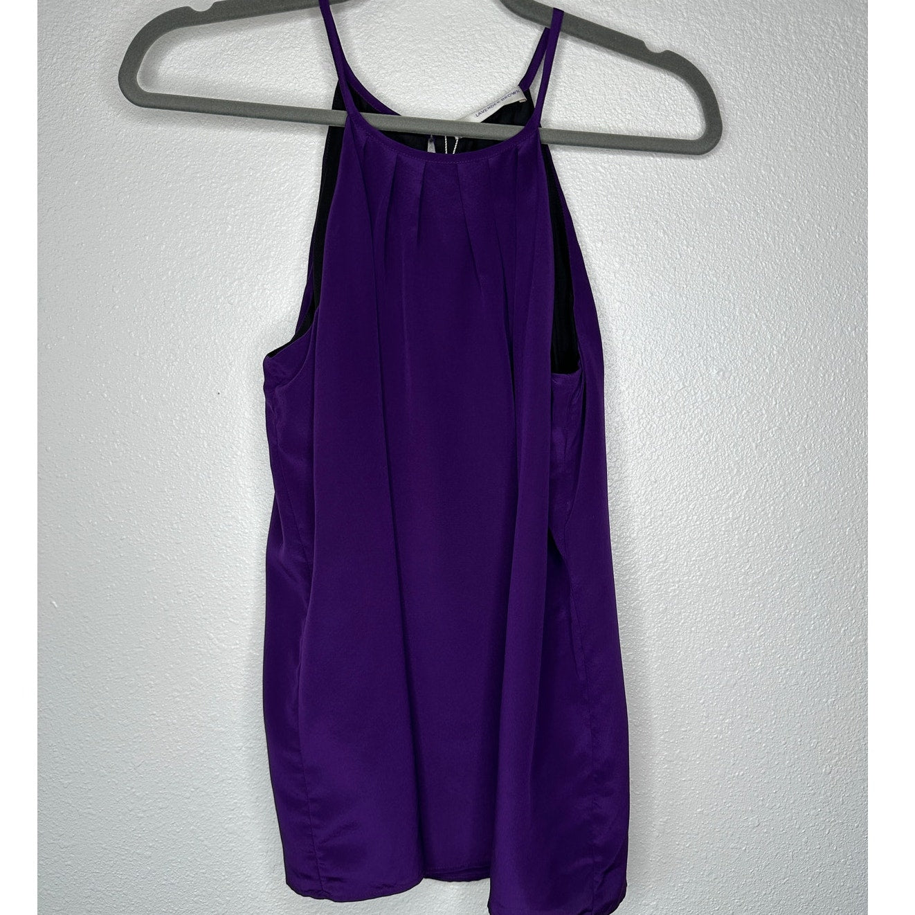 NWT Lavender Brown Purple Silk Front Pleat High Neck Keyhole Back Top L