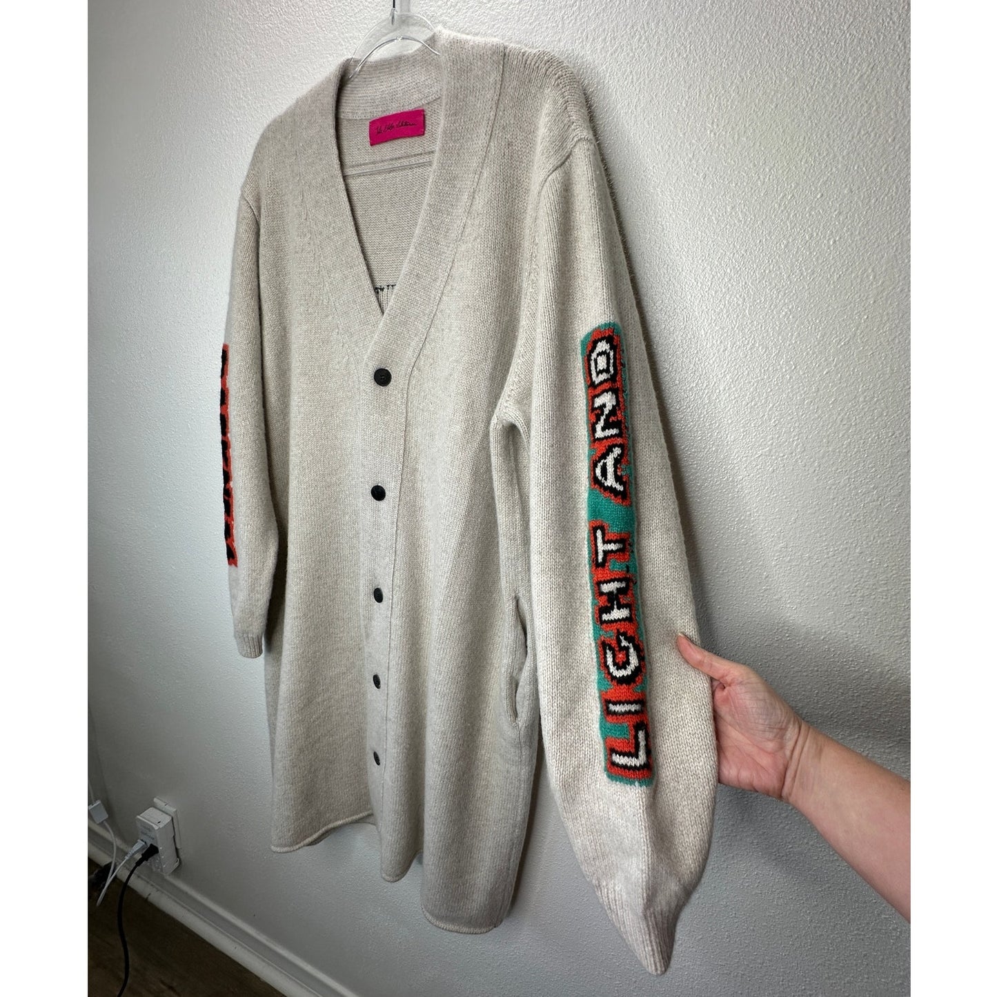The Elder Statesman Tan Intarsia Long Line Cashmere Cardigan L