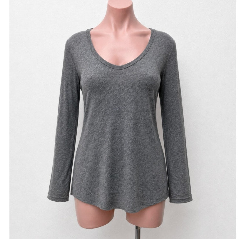 Splendid Dark Heather Gray Light Weight Long Sleeve Deep VNeck Sweater Top Med