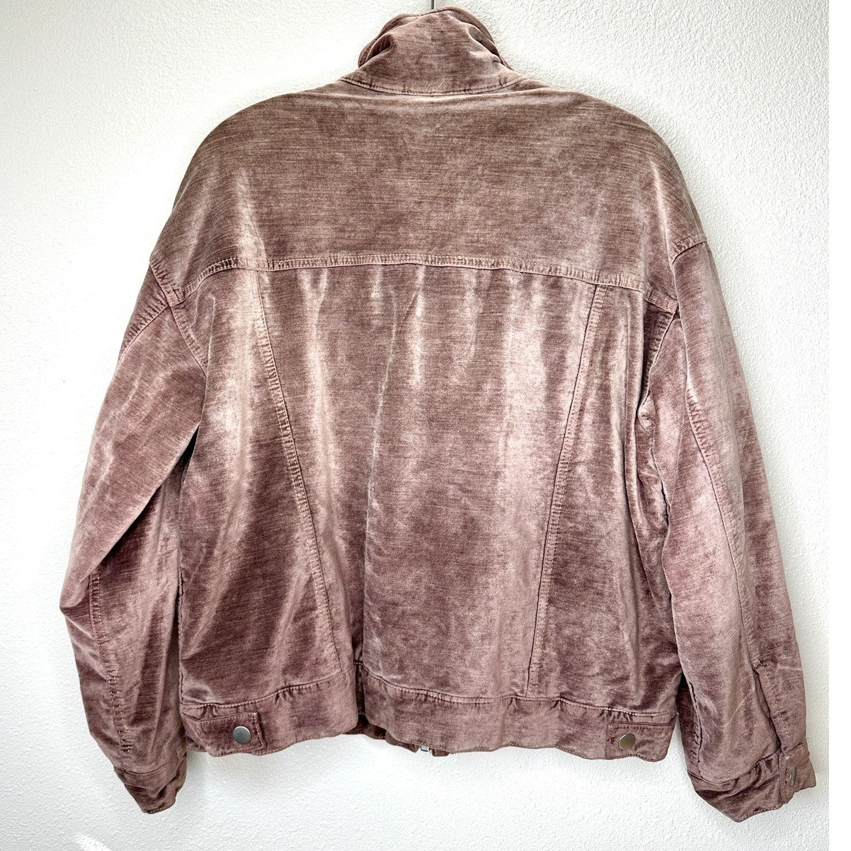Free People Mauve Velvet Front Zip Trucker Bomber Jacket XS / S