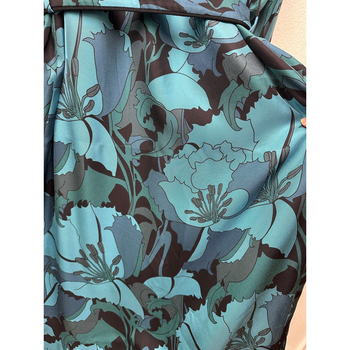 Tom Ford Floral Silk Twill Robe Blue/Teal Men’s M Tassel Belt