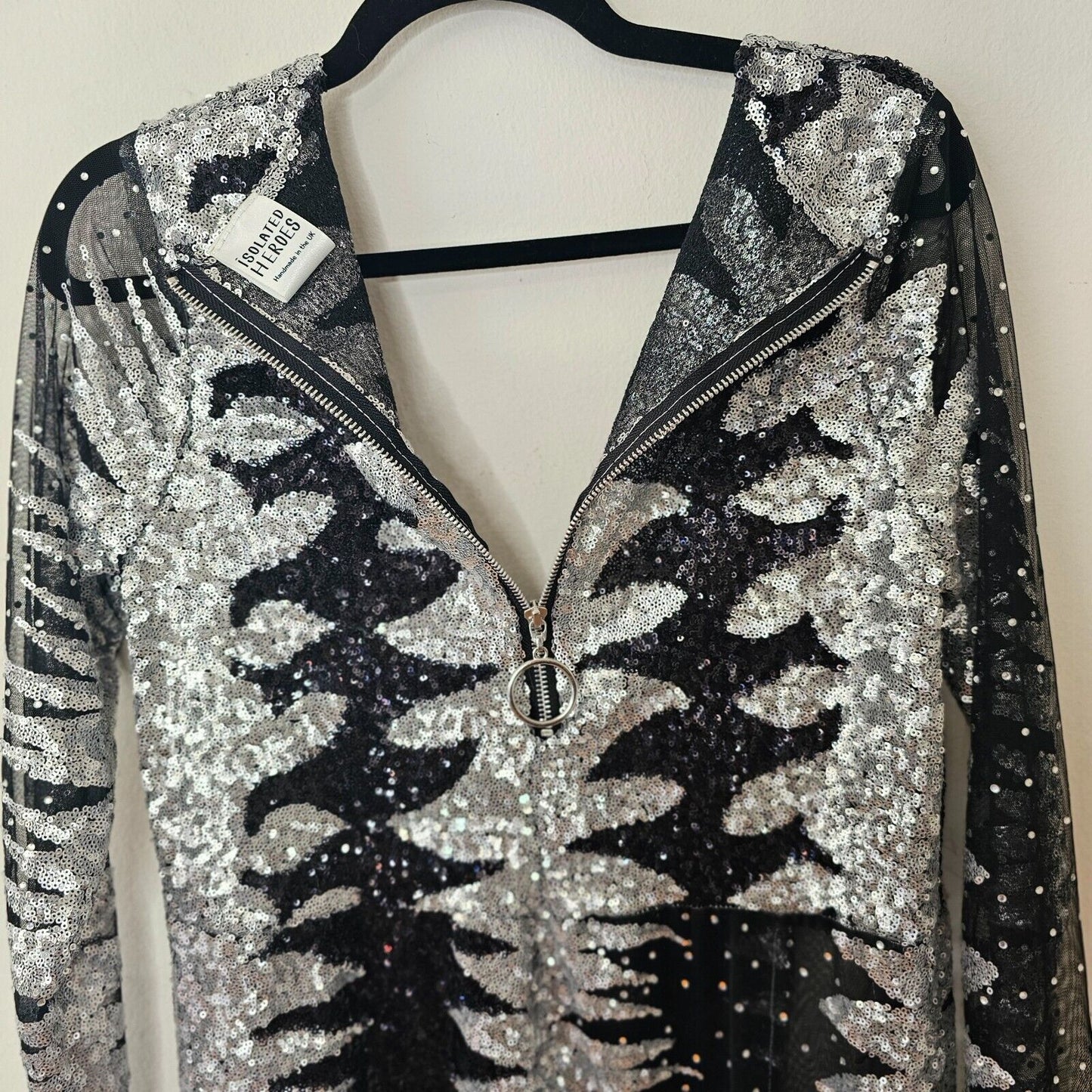 Isolated Heroes Handmade In The UK Black & Silver Sequin Mesh Maxi Dress Large