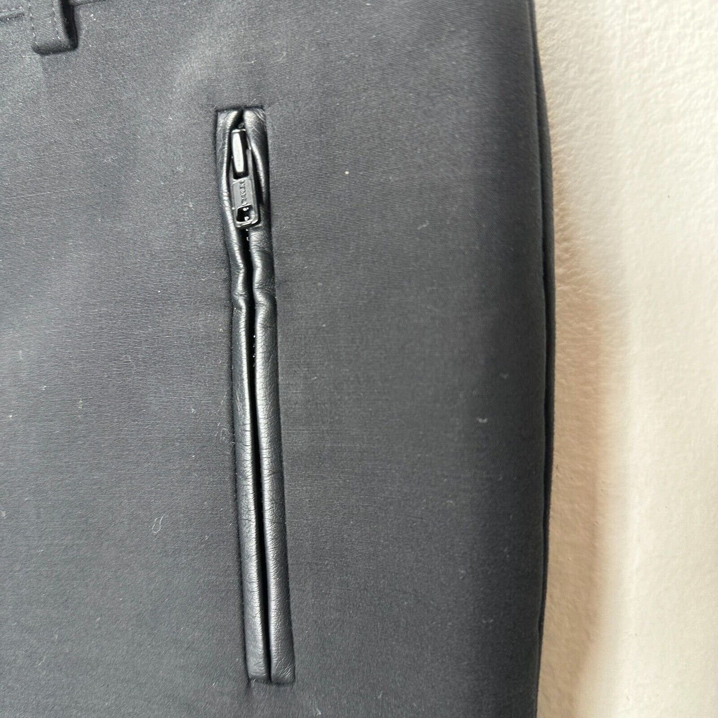 Club Monaco Black Straight Leg Leather Trimmed Zip & Pockets Trouser Pants 10