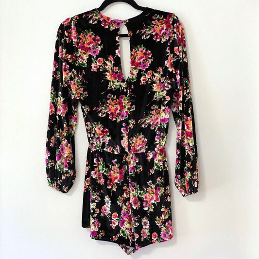 Show Me Your Mumu Kelsey Black Velvet Floral Romper Jumper Keyhole Back Small