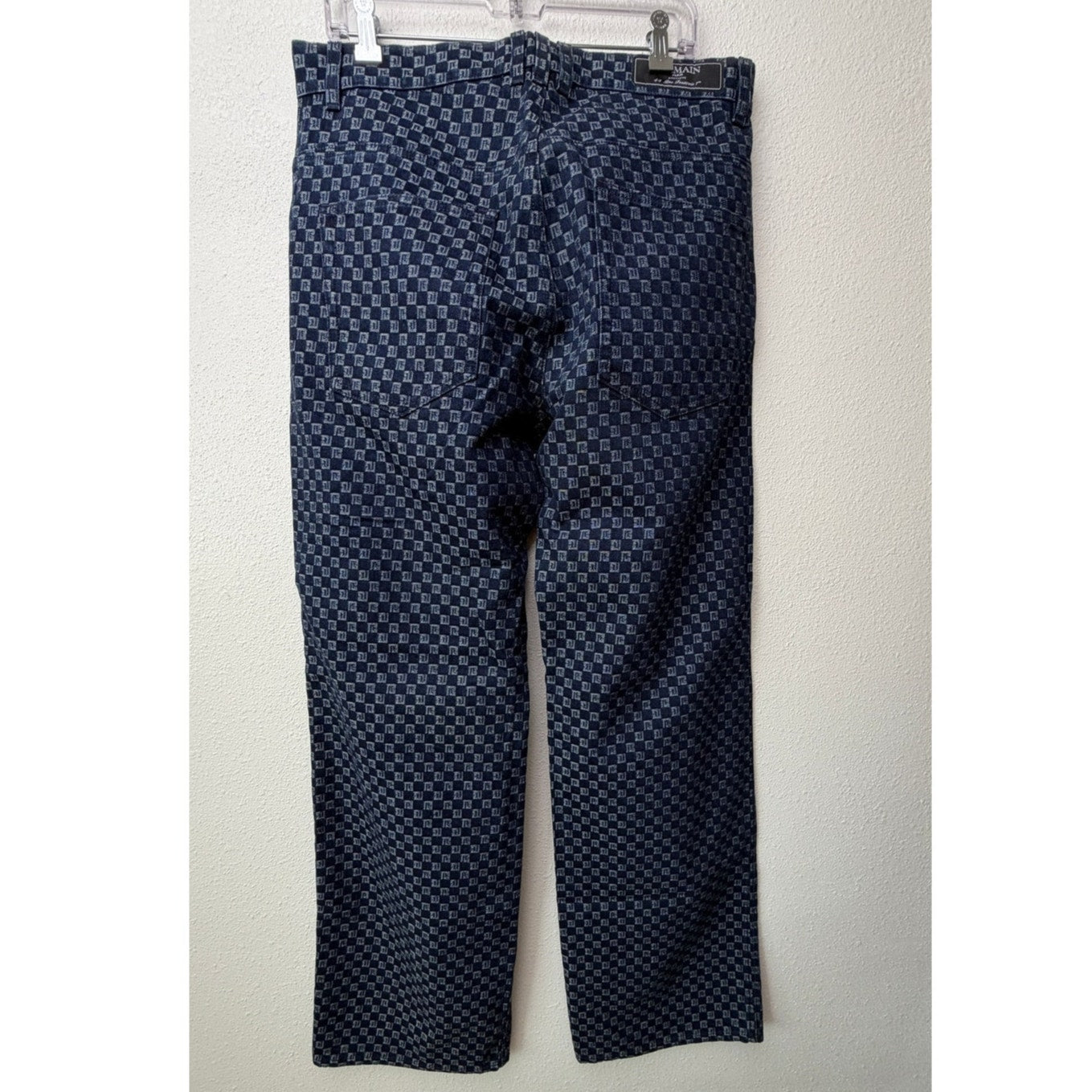 Balmain Men's 32 Blue Monogram Button Fly Wide Leg Jeans