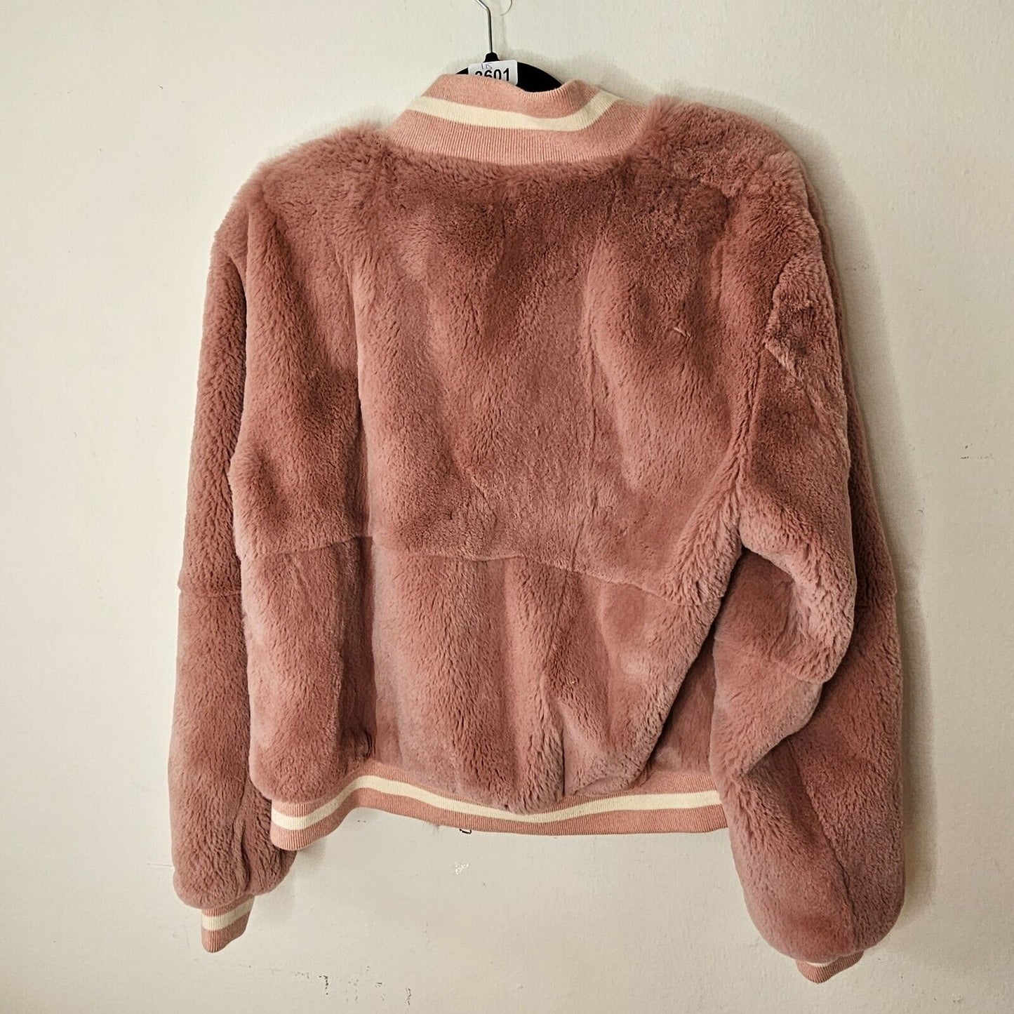 Elizabeth &James Luxe Pink Dahlia Rabbit Fur Banded Jacket Front Zip Pockets L