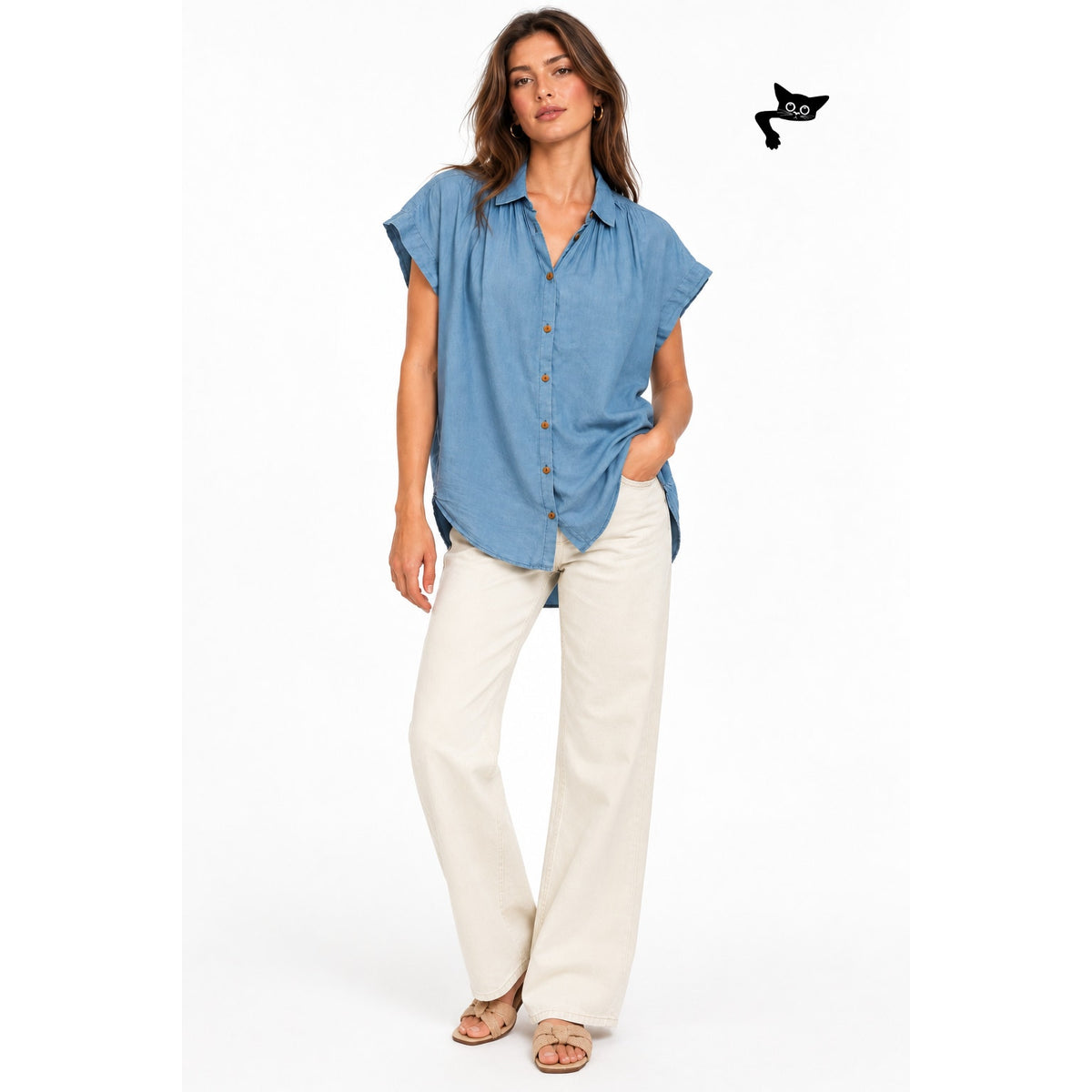 Madewell Central Shirt Bright Indigo Chambray Oversized Women's US XXS