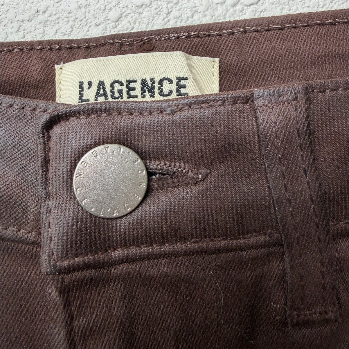 L'Agence Marguerite High Rise Coated Skinny Jeans in Chocolate Size 25