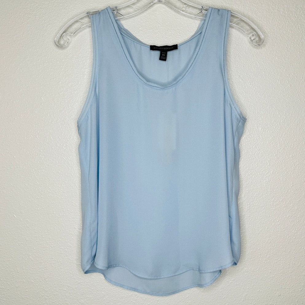 NWT Banana Republic Light Blue Picot Trim Semi Sheer Tank Top XSP