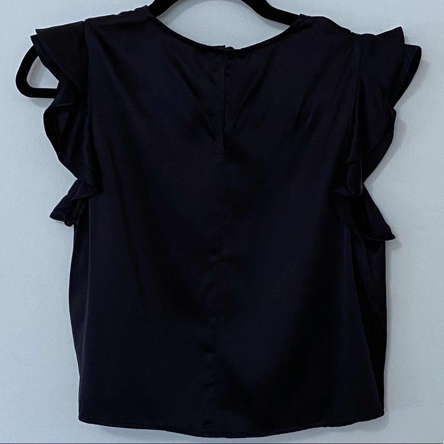 Zara Black Silky Scallop Ruffle Sleeve Blouse Small