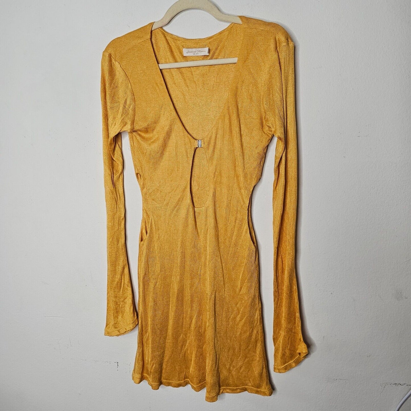 Savannah Morrow Mustard Long Sleeve Keyhole Side Cut Outs Bamboo Mini Dress SM