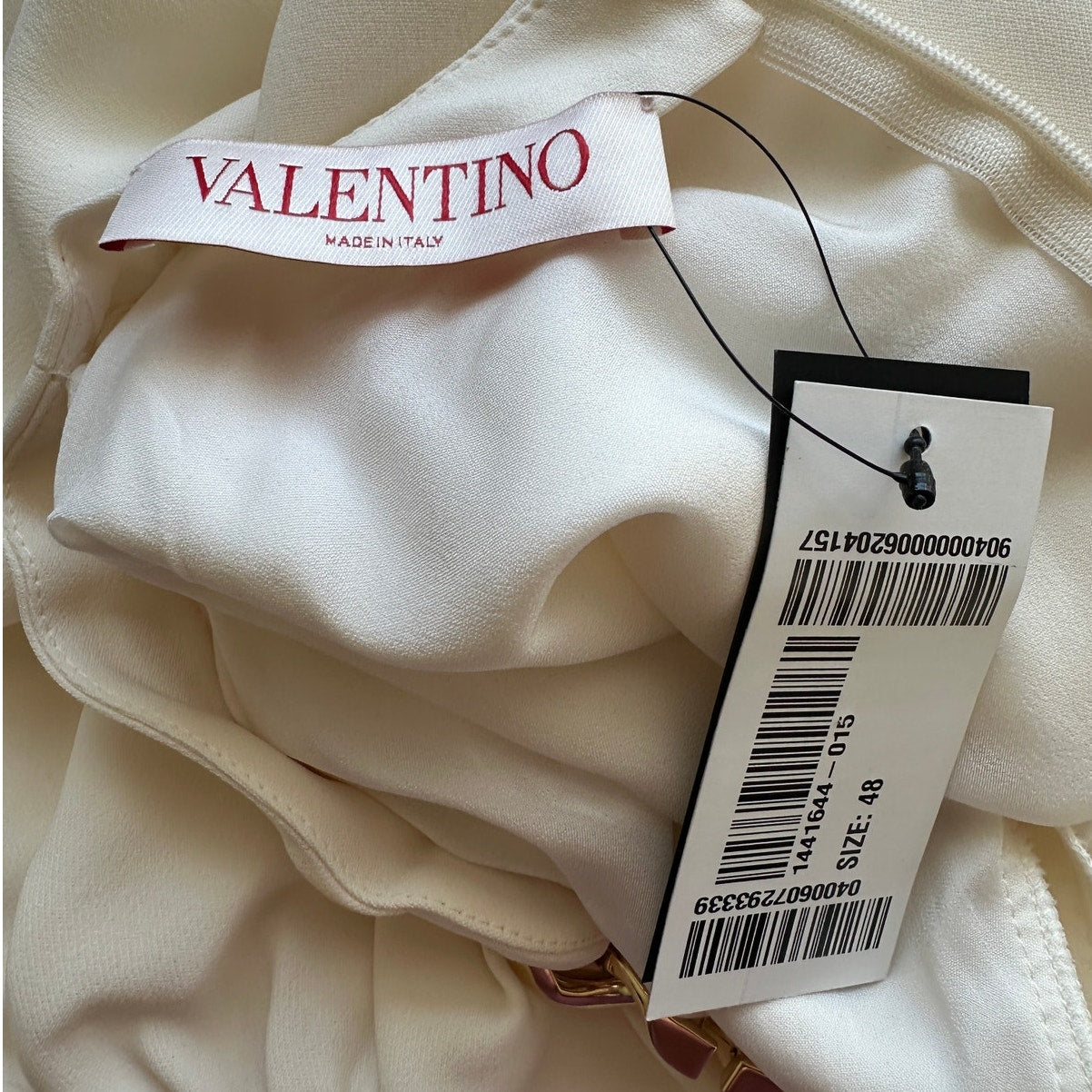 NWT Valentino Ivory 100% Silk Chain Detail V-Neck Long Sleeve Blouse 48 / 12