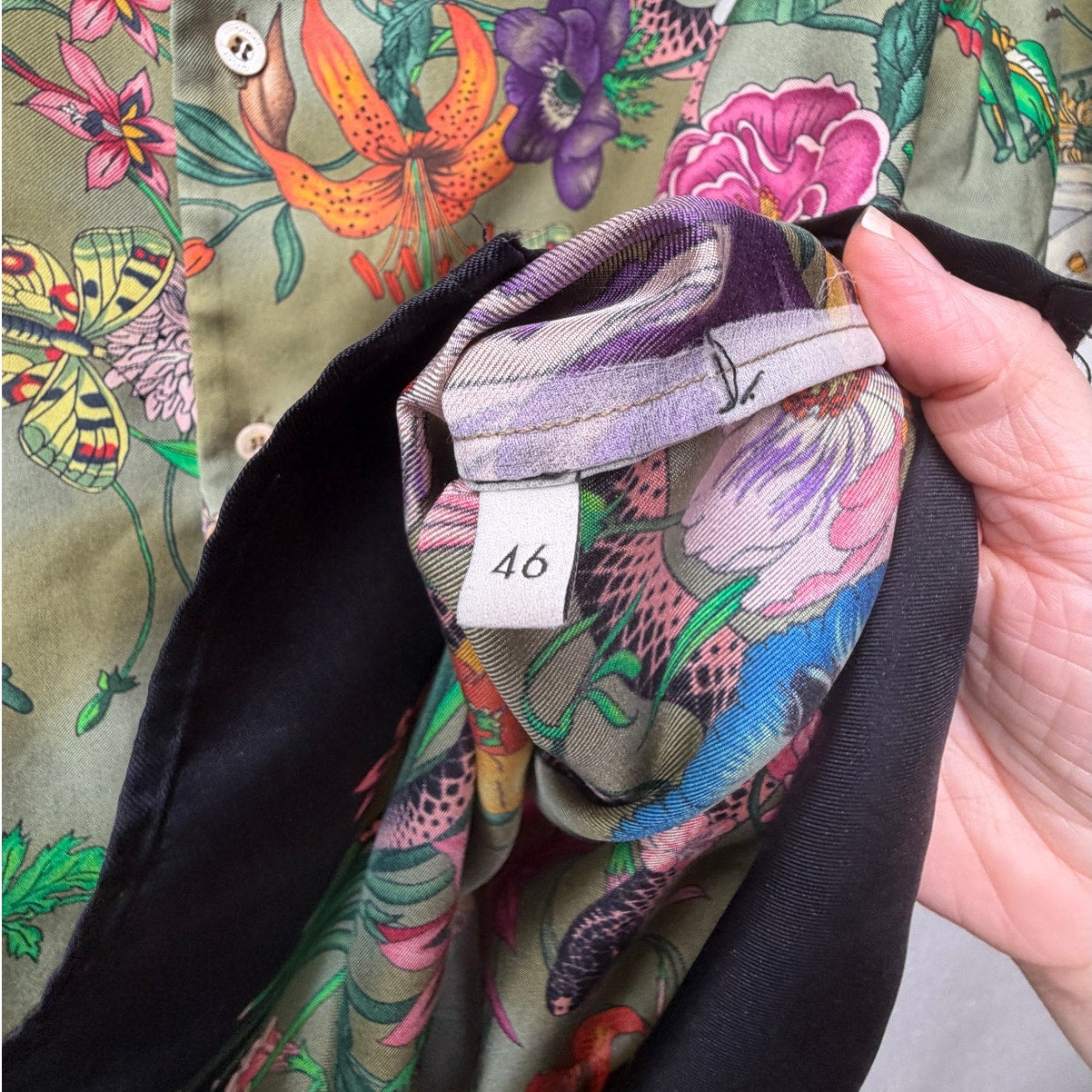 Gucci Olive Flora Snake Silk Camp Shirt Men's US 34